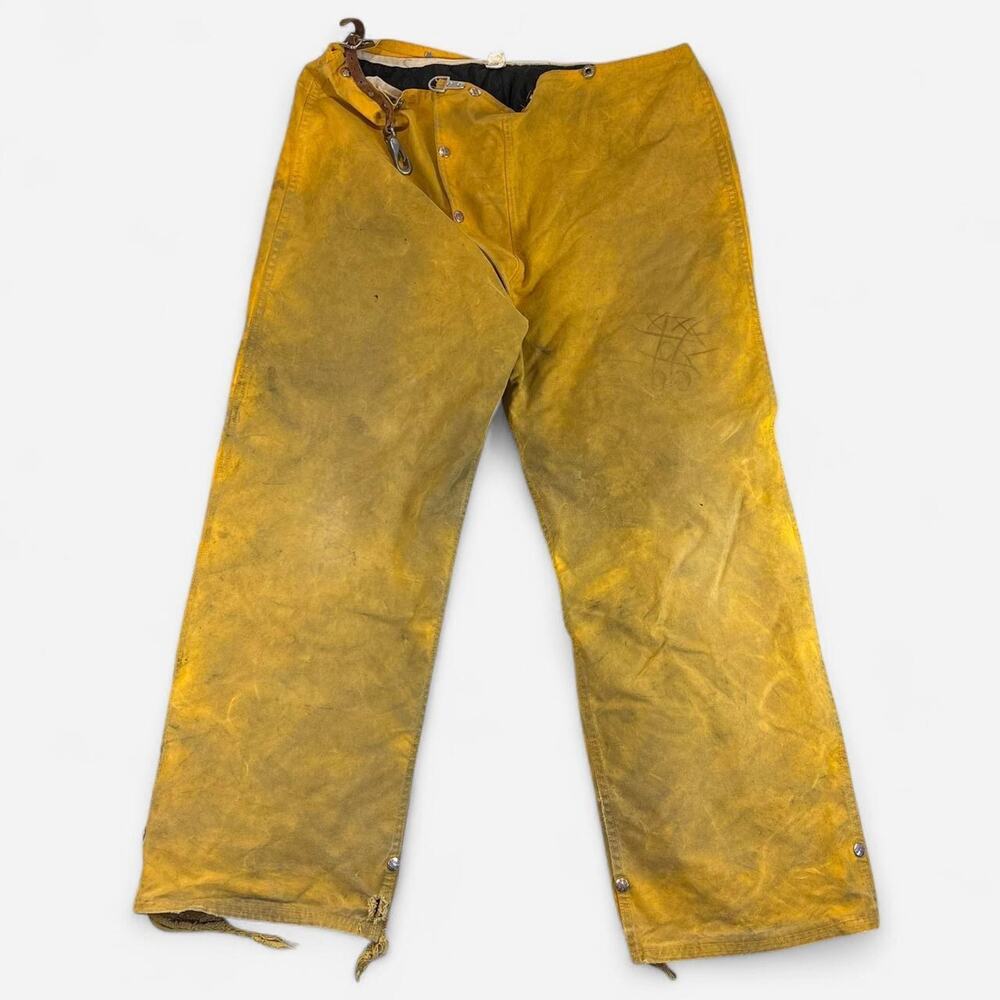 Vintage 1970s Body Guard Fireman Turnout Pants Yellow Duck Canvas Distressed